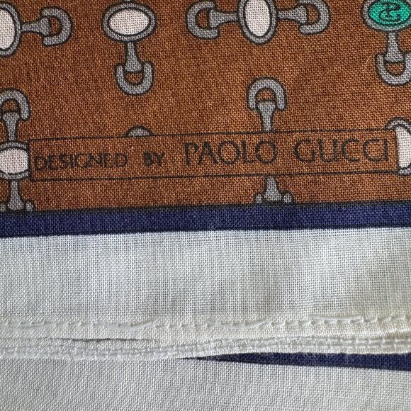 VINTAGE GUCCI Silk Scarf Horsebit pattern Handkerchief Pocket Square - Picture 7 of 9